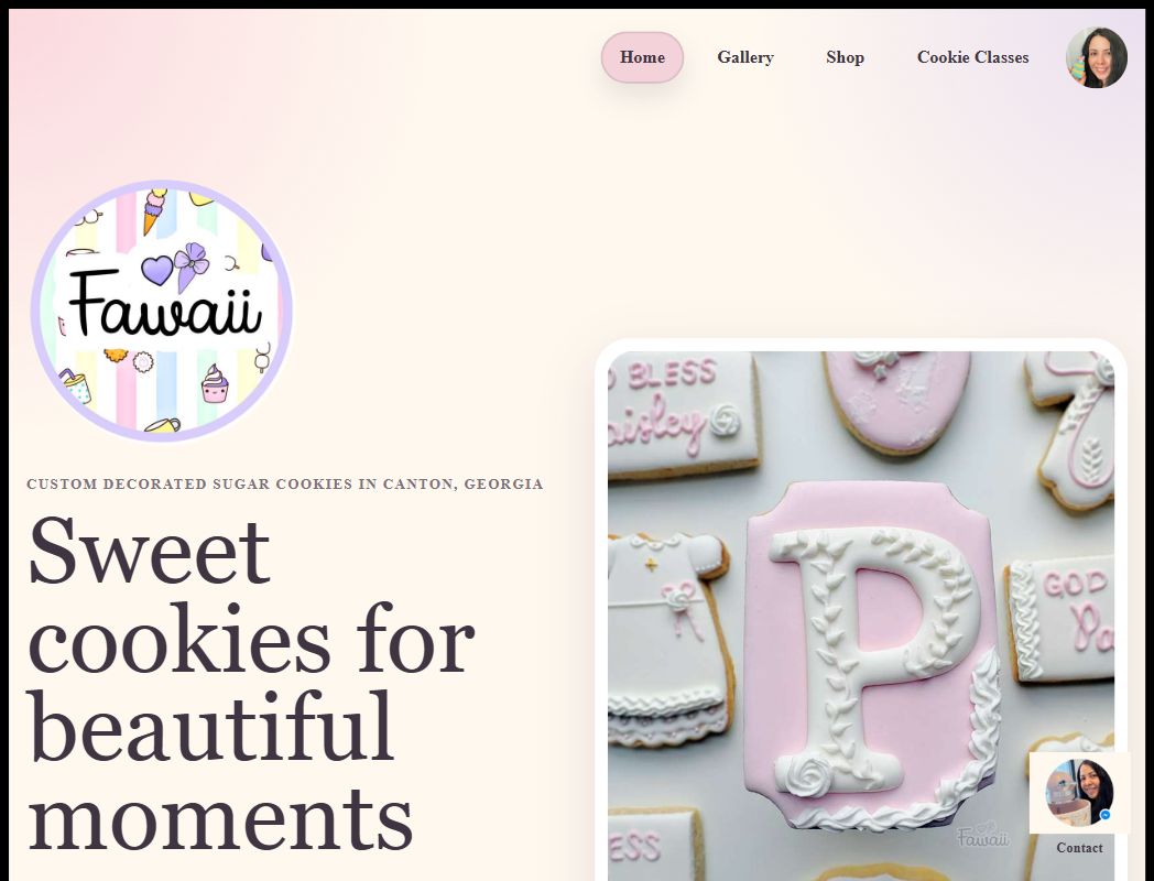 Fawaii Custom Cookies landing page preview